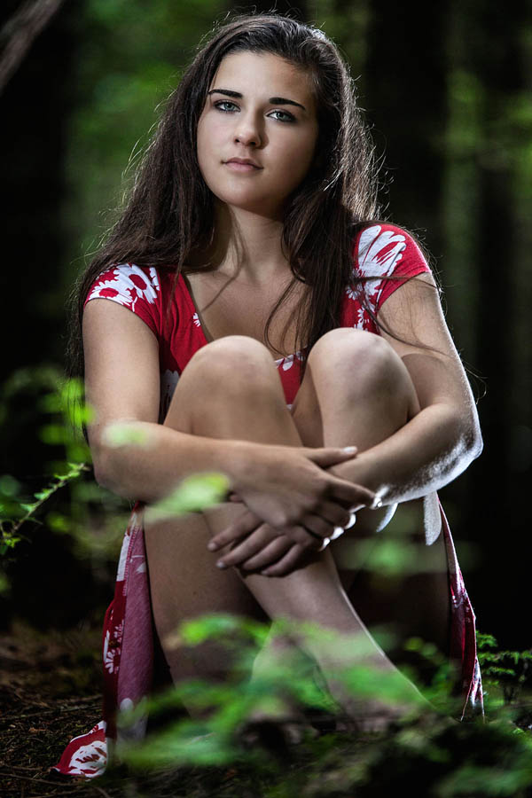 high school senior portrait girl in red dress