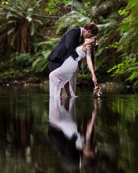 bride and groom at redwood destination wedding