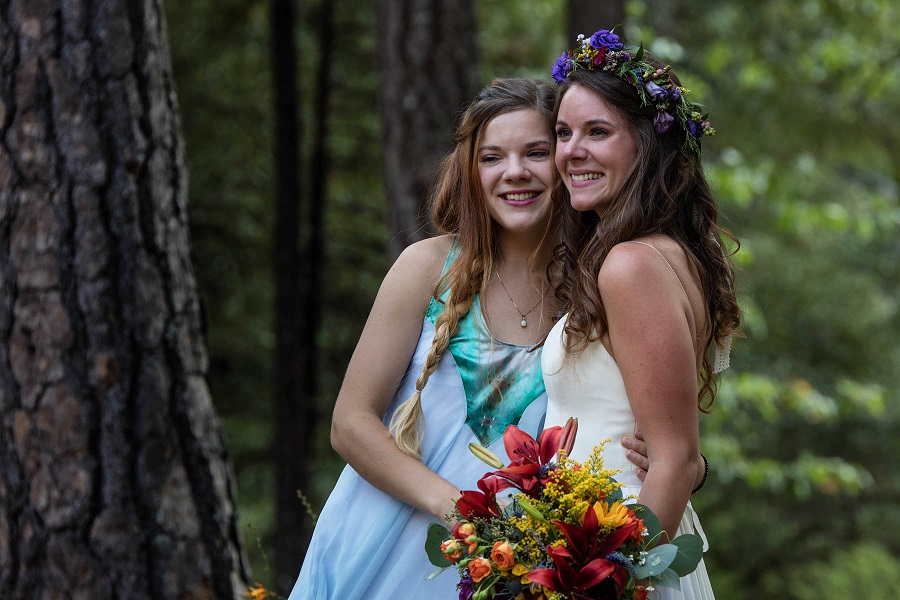bride and bridesmaid south of ashland outdoor wedding