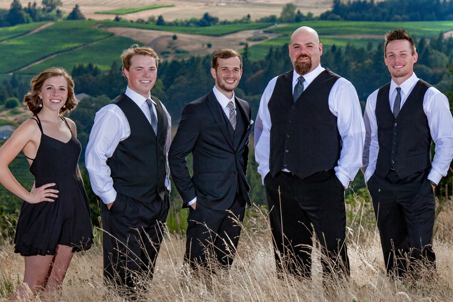 groomsmen and bridesmaids at country wedding