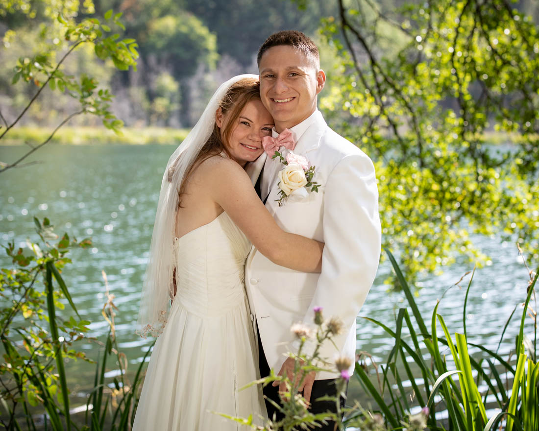 bride and groom hugging at elopement destination wedding