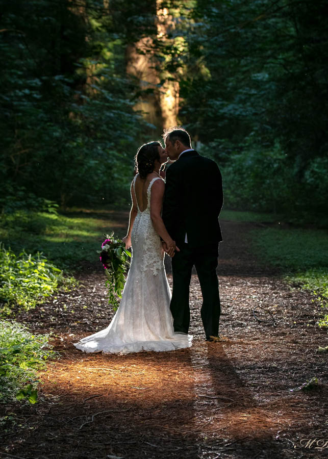 wedding couple walking down memory lane